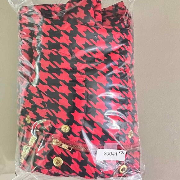 Madison Womens SZ M Red Black Houndstooth Puffer Vest Gold Hardware Adjustable - Picture 7 of 7
